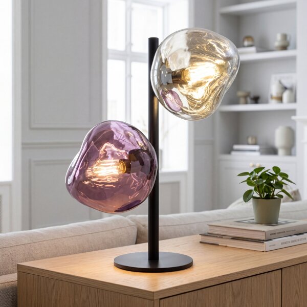 Lampe de table décorative aluminium verre blanc lilas 40 cm