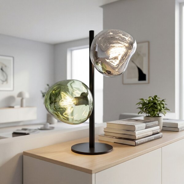 Lampe de table décorative aluminium verre blanc vert 40 cm