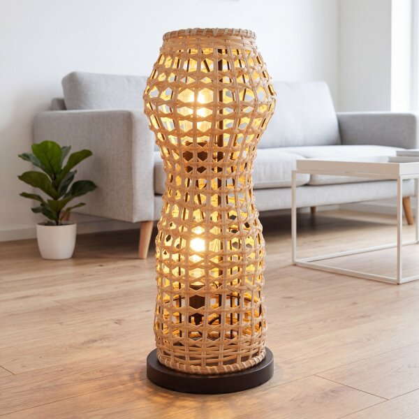 Lampadaire en rotin naturel bas 60 cm E27 Scandinave