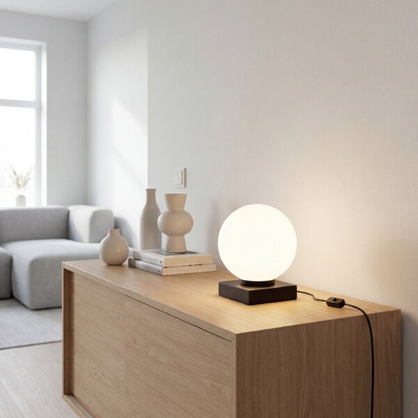 Lampe de table verre métal H:17,5 cm E14 Boule confortable