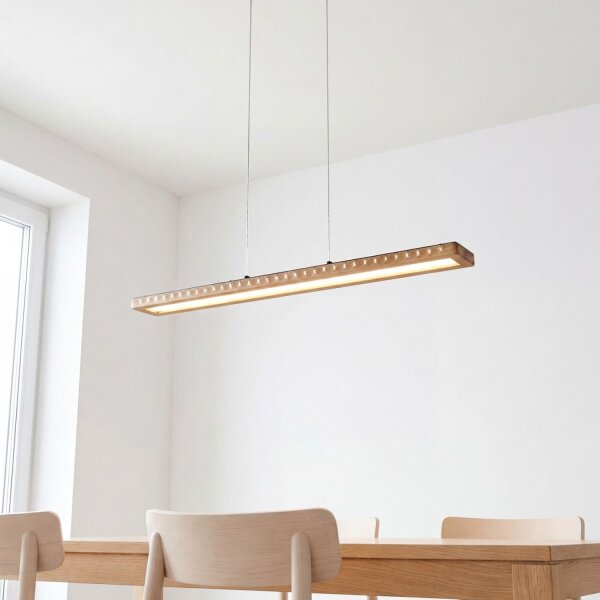 Longue lampe à suspendre LED Aluminium Bois L:70 cm blanc chaud