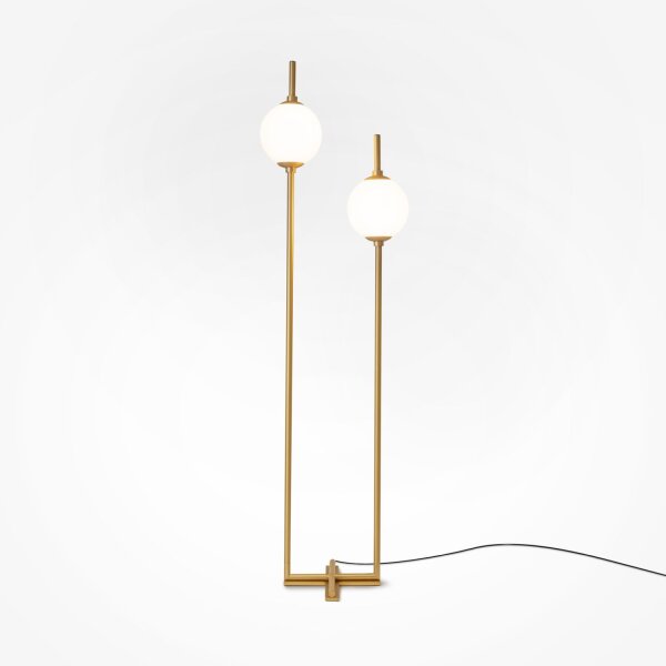 Lampadaire LED métal verre hauteur 150 cm en laiton blanc