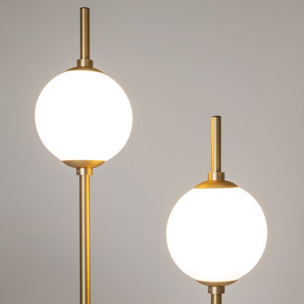 Lampadaire LED métal verre hauteur 150 cm en laiton blanc