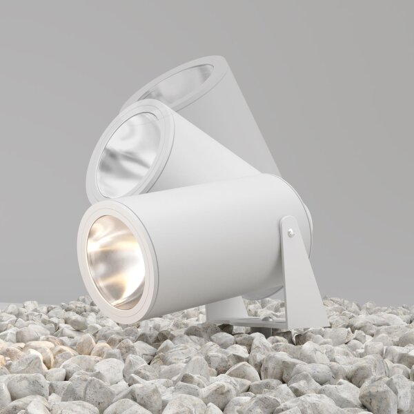 Lampe dallée LED avec piquet de terre verre aluminium IP65 blanc