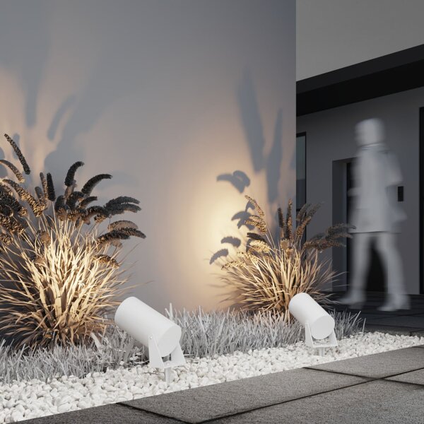 Lampe dallée LED avec piquet de terre verre aluminium IP65 blanc