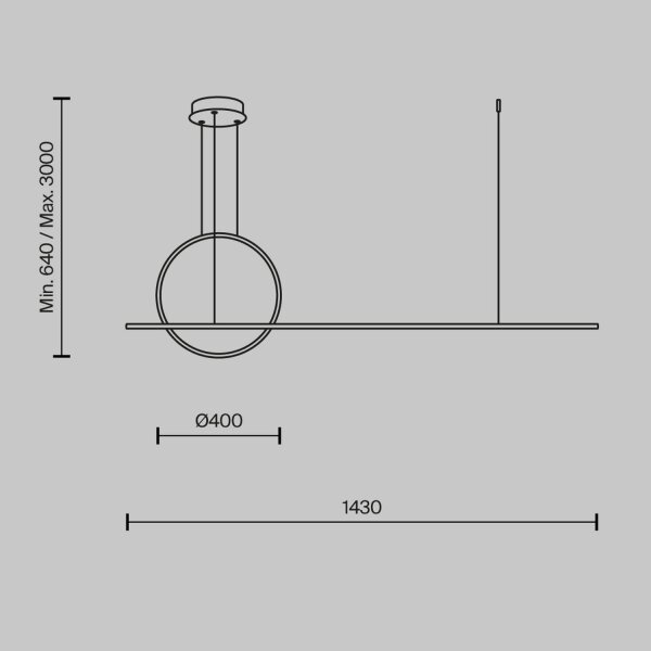 Suspension LED aluminium H : max. 344 cm en laiton