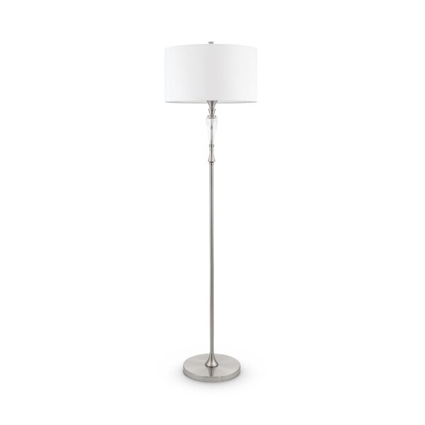 Lampadaire métal tissu E27 158 cm nickel blanc rond
