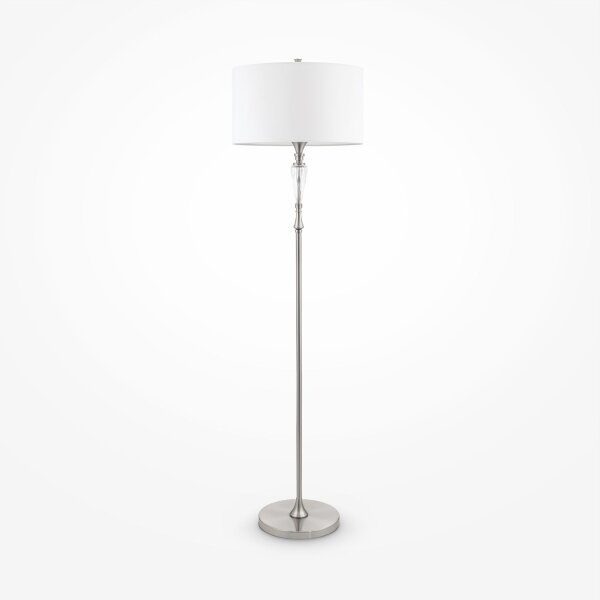 Lampadaire métal tissu E27 158 cm nickel blanc rond