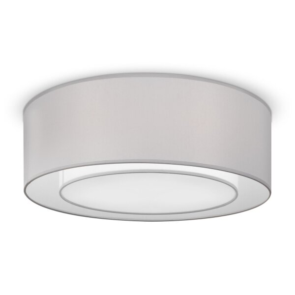 Plafonnier métal tissu rond Ø 52 cm chrome gris clair