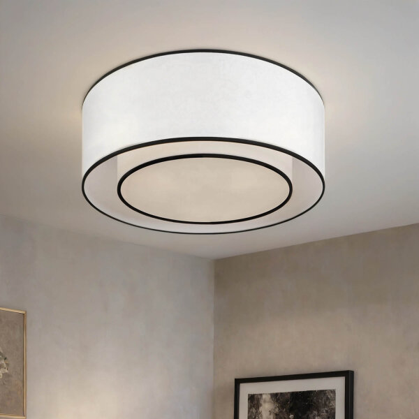 Plafonnier métal tissu D : 52 cm rond blanc noir