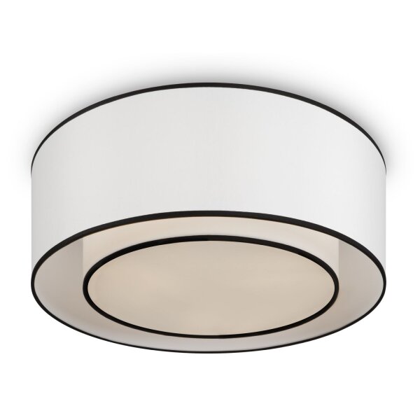 Plafonnier métal tissu D : 52 cm rond blanc noir