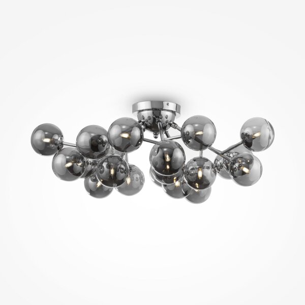 Lampe de plafond métal verre G9 75 cm large chrome gris fumé
