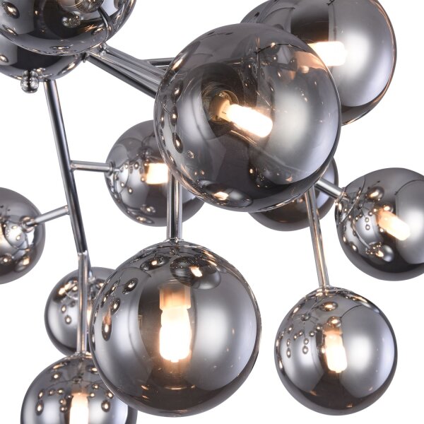 Lampe de plafond métal verre G9 75 cm large chrome gris fumé