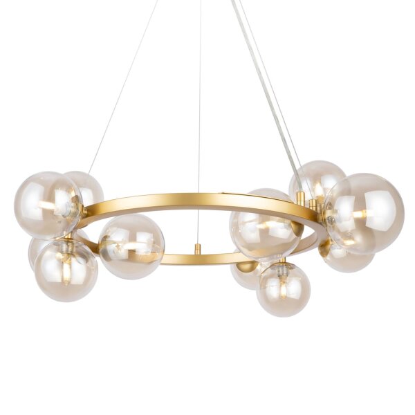 Lampe à suspendre verre fumé métal G9 67 cm large abat-jour sphérique