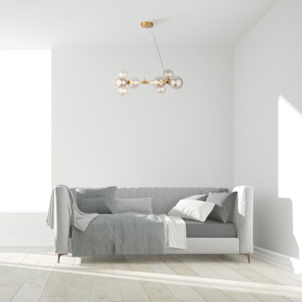 Lampe à suspendre verre fumé métal G9 67 cm large abat-jour sphérique