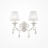 Applique murale métal tissu E14 en shabby blanc or...