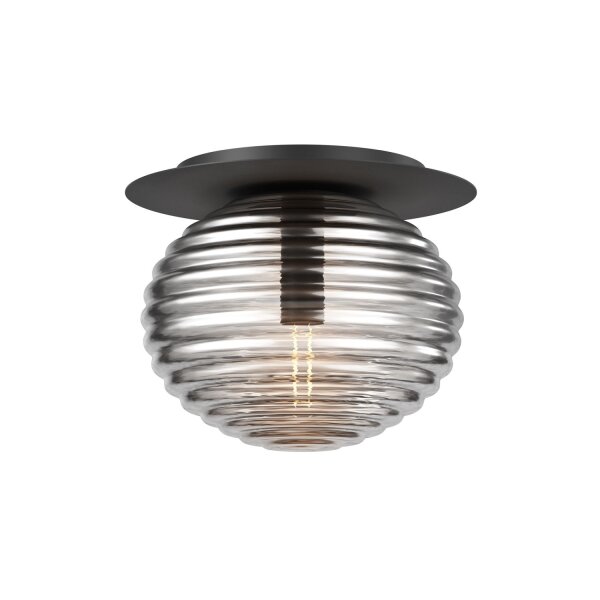 Plafonnier métal verre fumé Ø 35 cm rond E27 Moderne
