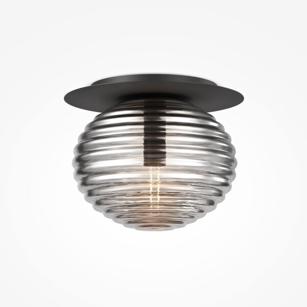 Plafonnier métal verre fumé Ø 35 cm rond E27 Moderne