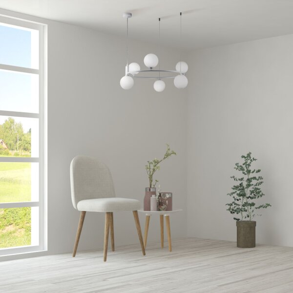 Suspension métal verre G9 L : 58 cm H : max. 184 cm