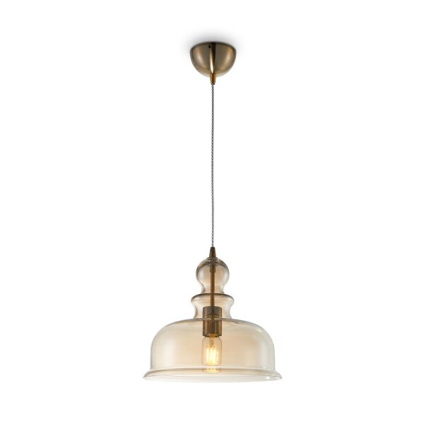 Suspension métal verre fumé E27 D : 29,7 cm rond MOIRA