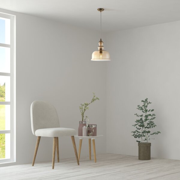 Suspension métal verre fumé E27 D : 29,7 cm rond MOIRA