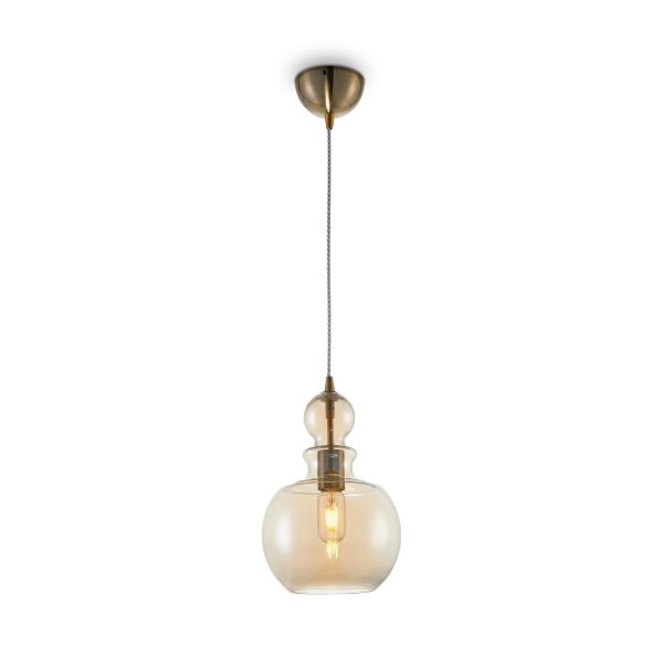 Lampe à suspendre métal verre fumé E27 D : 21,5 cm rond Vintage