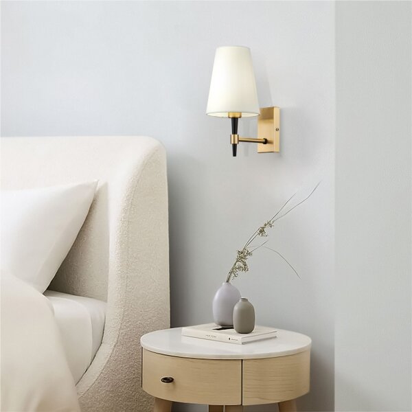 Applique murale tissu métal E14 H : 28 cm en laiton blanc