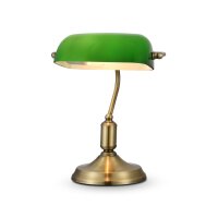 Lampe de banquier métal verre E27 36 cm en laiton...