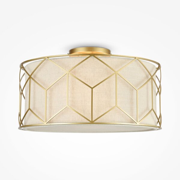 Lampe de plafond tissu métal E27 D : 43 cm en or naturel