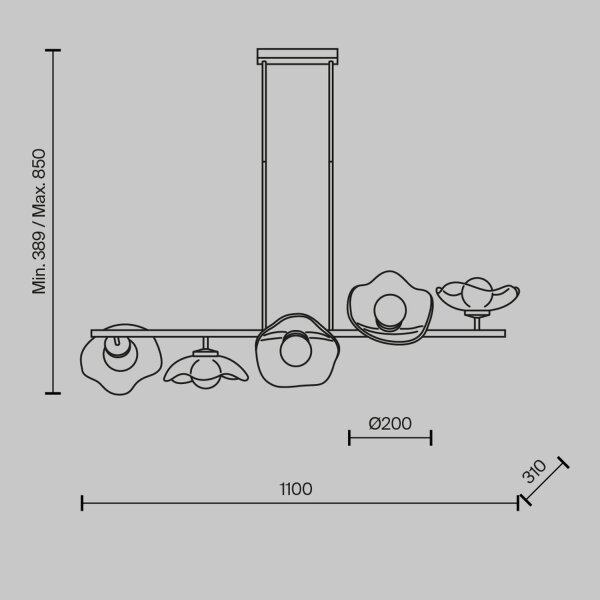 Suspension verre métal G9 H : max. 84,4 cm en laiton