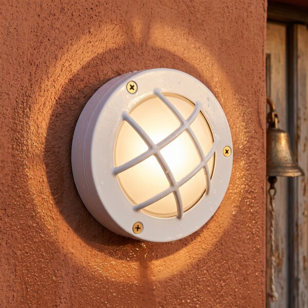 Applique murale extérieure Maritim laiton rond Ø 14 cm IP64 blanc