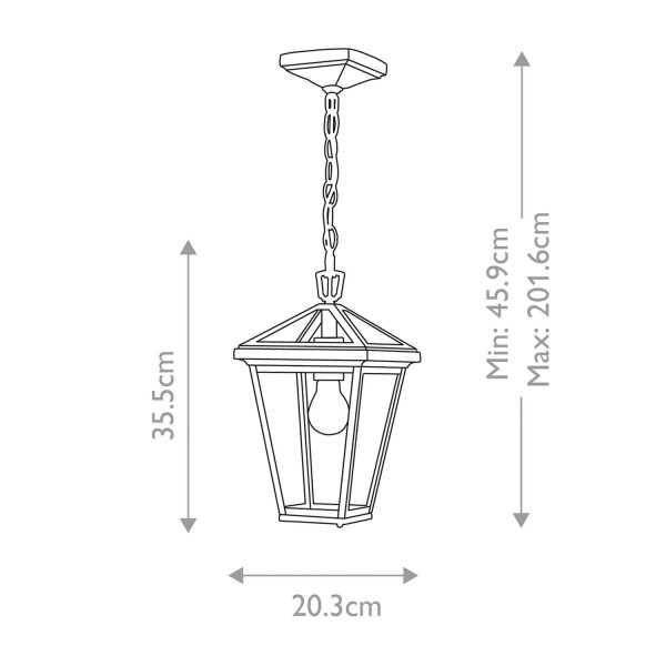 Lampe dextérieur E27 IP44 L : 20,3 cm noir suspendu