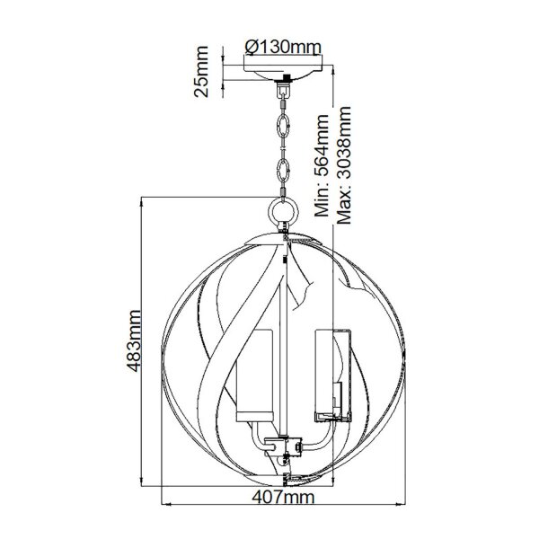 Suspension extérieure métal verre 3x E14 IP44 Ø 41 cm