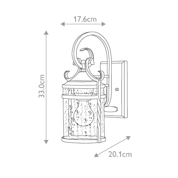 Lampe dextérieur vintage aluminium verre E27 IP44 33 cm de haut