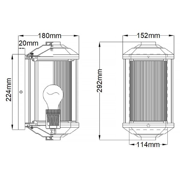 Applique extérieure petite H : 29,2 cm Alu Verre E27 IP44 Rétro