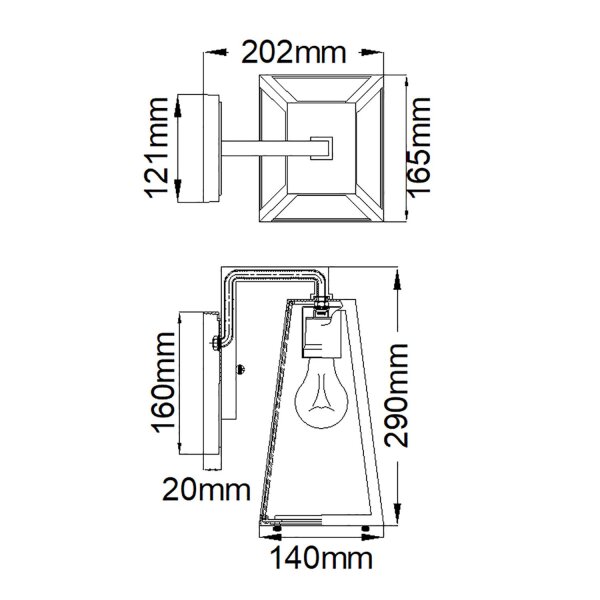 Lampe dextérieur mur 29 cm de haut verre aluminium E27 IP44