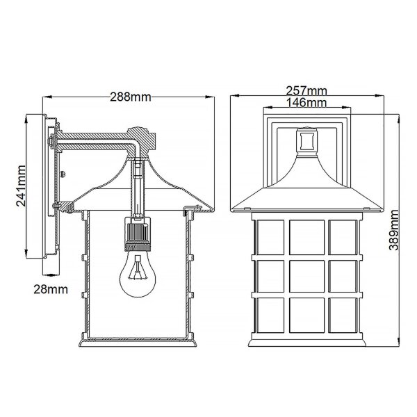 Applique extérieure noir E27 IP44 H : 38,9 cm robuste