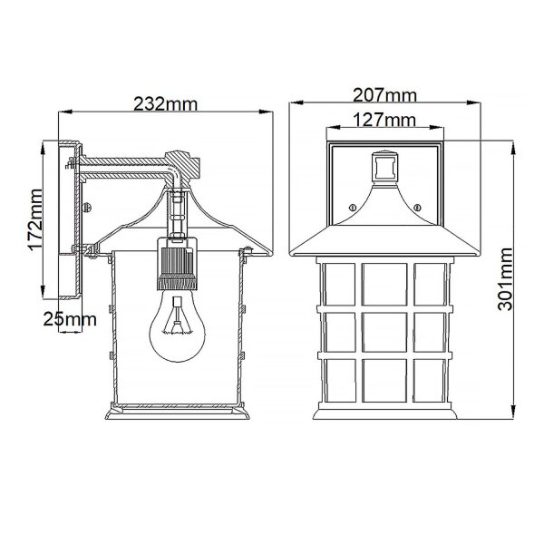 Lampe dextérieur murale H : 30,1 cm IP44 noir E27