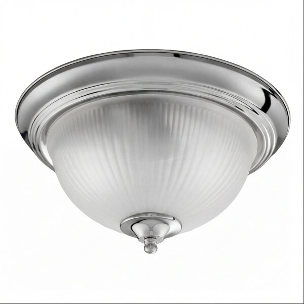 Lampe de plafonnier verre métal E14 IP44 29 cm rond en chrome