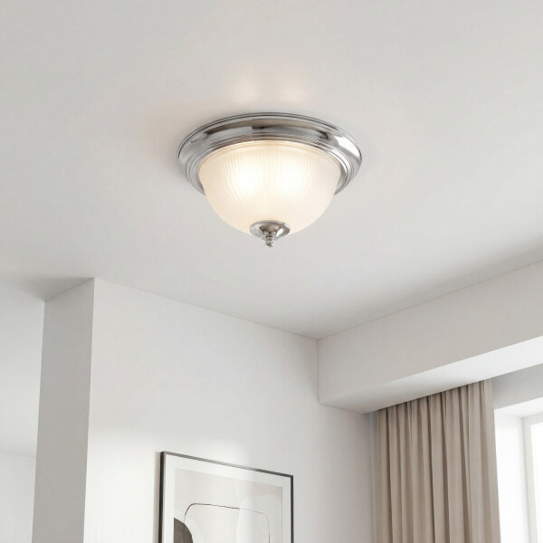 Lampe de plafonnier verre métal E14 IP44 29 cm rond en chrome