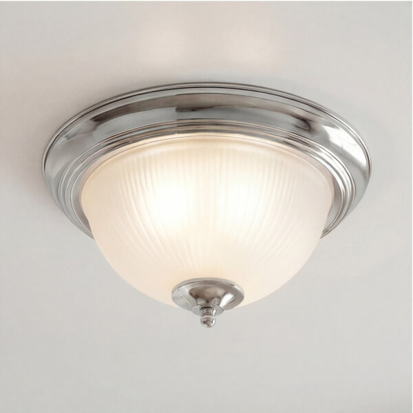 Lampe de plafonnier verre métal E14 IP44 29 cm rond en chrome