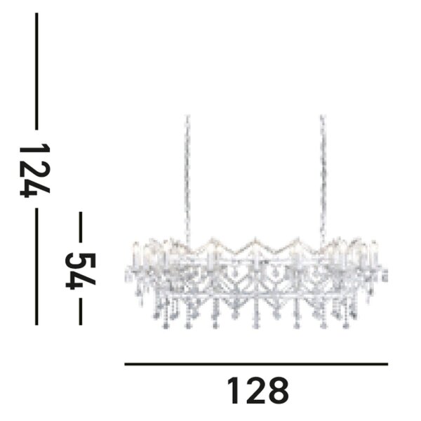 Lustre en chrome 14 flammes E14 L:128 cm allongé