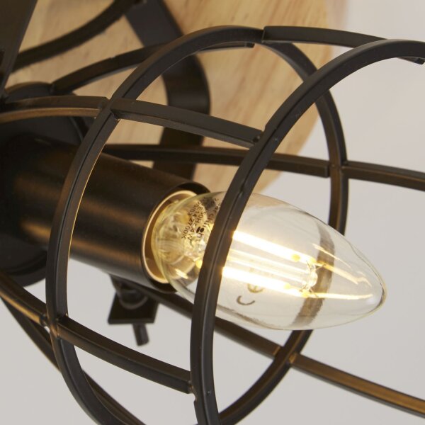 Spot de plafond réglable bois métal Ø38 cm 3 flammes