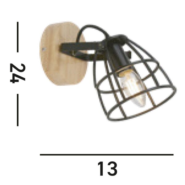 Applique réglable bois métal E14 Abat-jour filaire