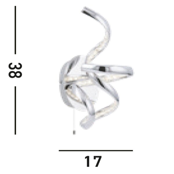 Applique LED avec interrupteur à tirette Métal Verre H:38 cm Chrome