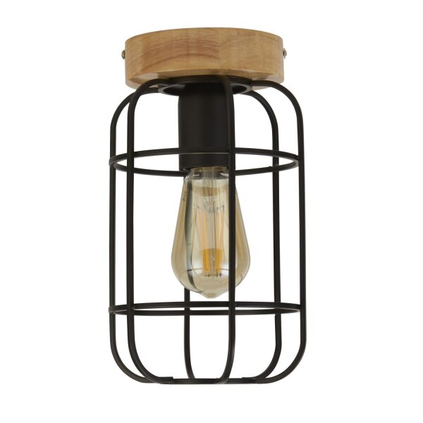 Lampe de plafonnier E27 bois métal fil L:15 cm Industrial