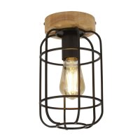 Lampe de plafonnier E27 bois métal fil L:15 cm...