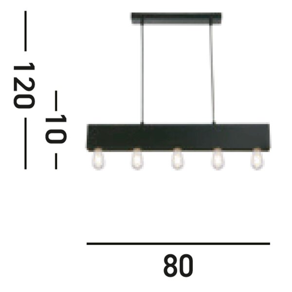 Suspension noire métal 5-flmg E27 80 cm allongée
