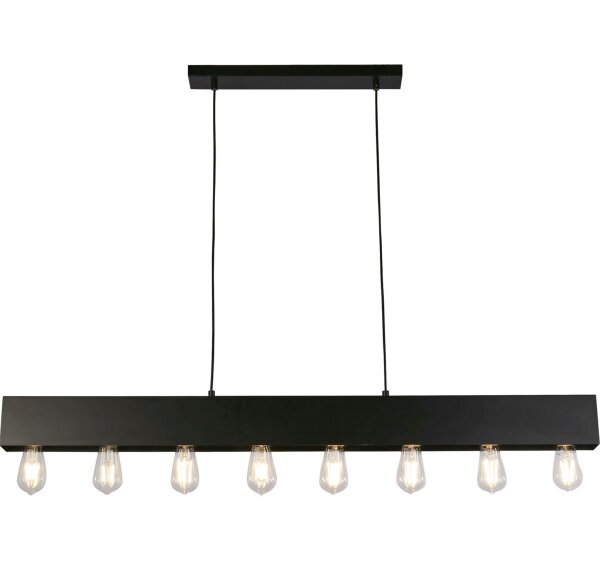 Suspension noire métal E27 8-flmg 80 cm de long