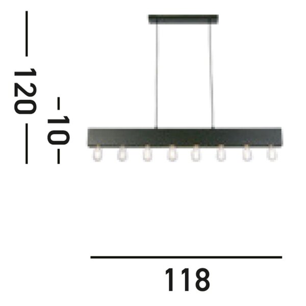 Suspension noire métal E27 8-flmg 80 cm de long